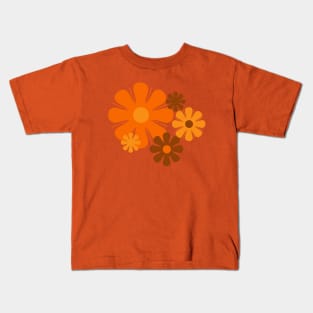 Groovy 70s Vintage Flowers Minimalist Floral Orange & Brown Kids T-Shirt